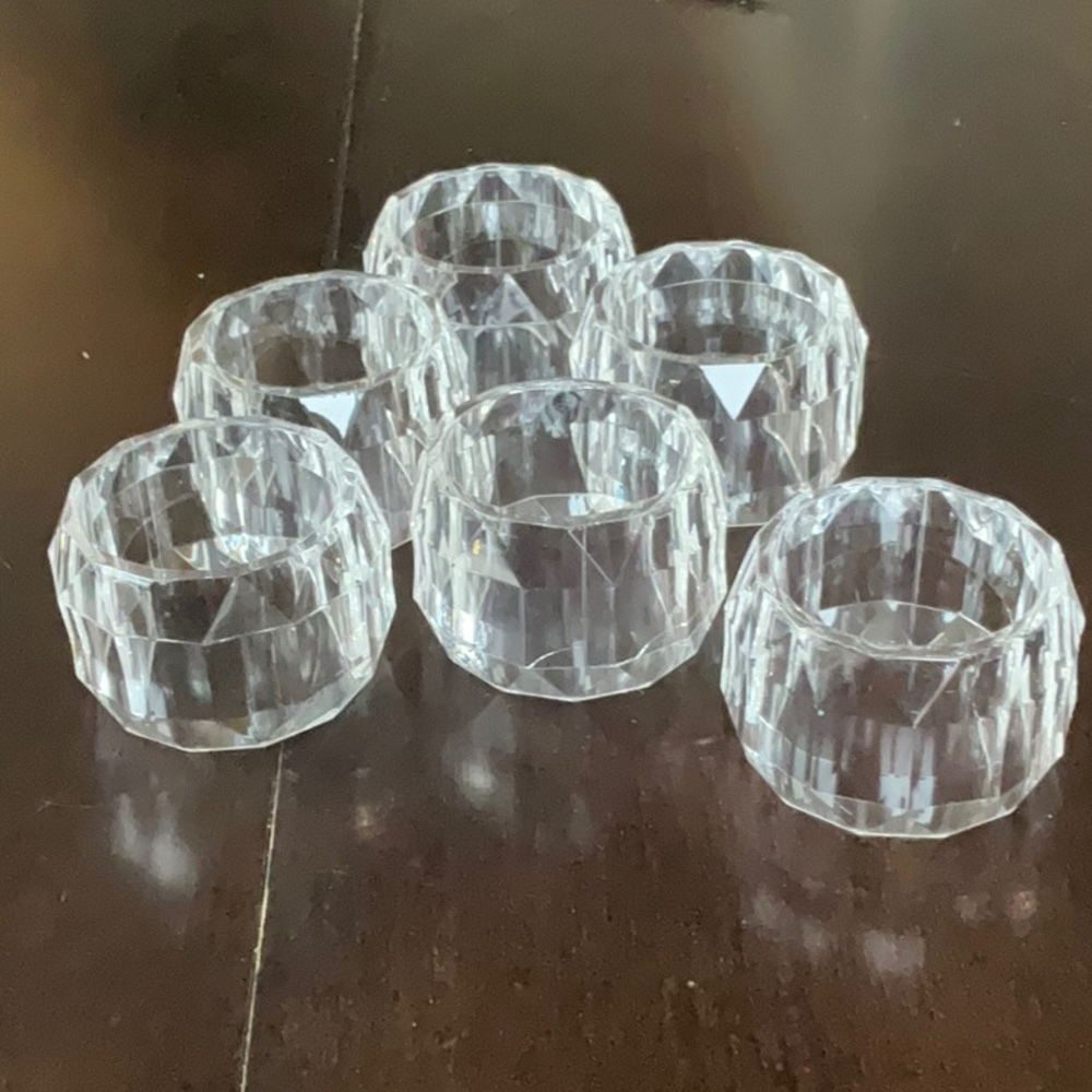 6 Beautiful Acrylic napkins rings from Crate and Barrel